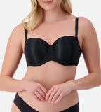 Black Triumph silhouette strapless underwire bra with smooth cups and supportive design, perfect for strapless outfits.