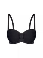 Black Triumph silhouette strapless underwire bra with smooth cups and supportive design, ideal for seamless wear.
