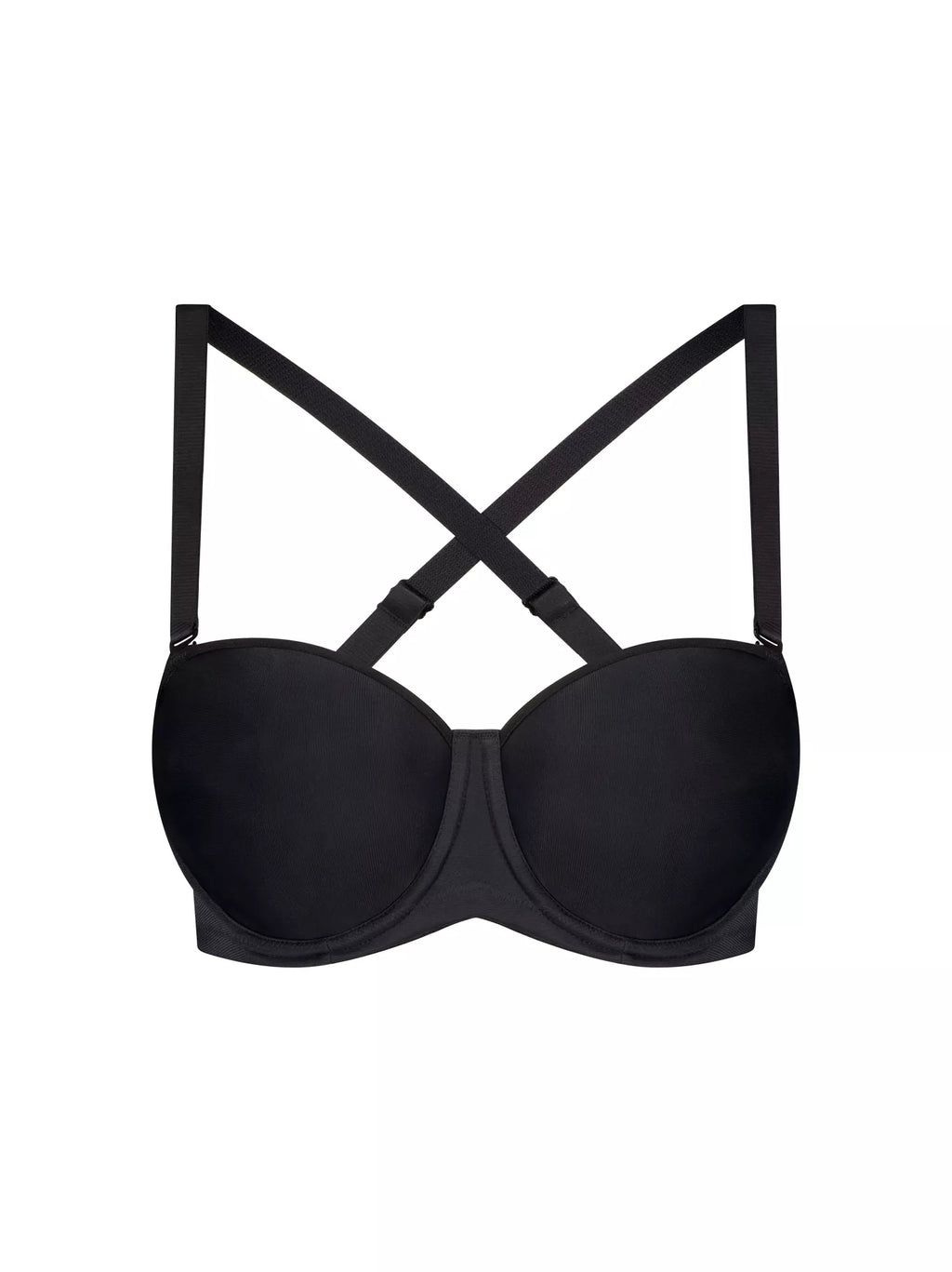 Black Triumph silhouette strapless underwire bra with smooth cups and underwire support, designed for a seamless fit.