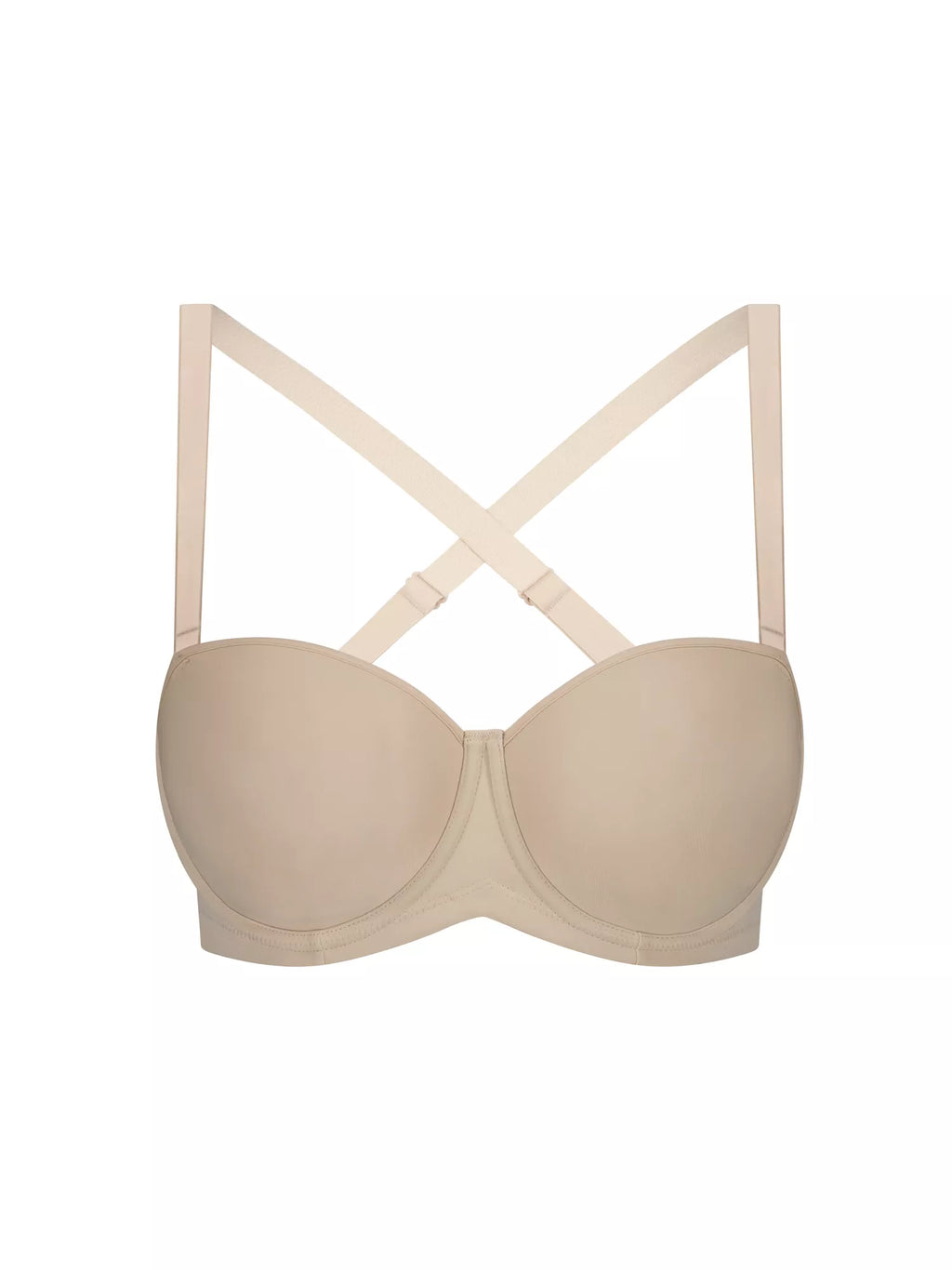 Triumph nude silhouette strapless underwire bra with smooth cups and supportive design, ideal for seamless wear.