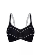 Black Triaction underwire sports bra from Triumph with supportive design and adjustable straps, ideal for active wear.