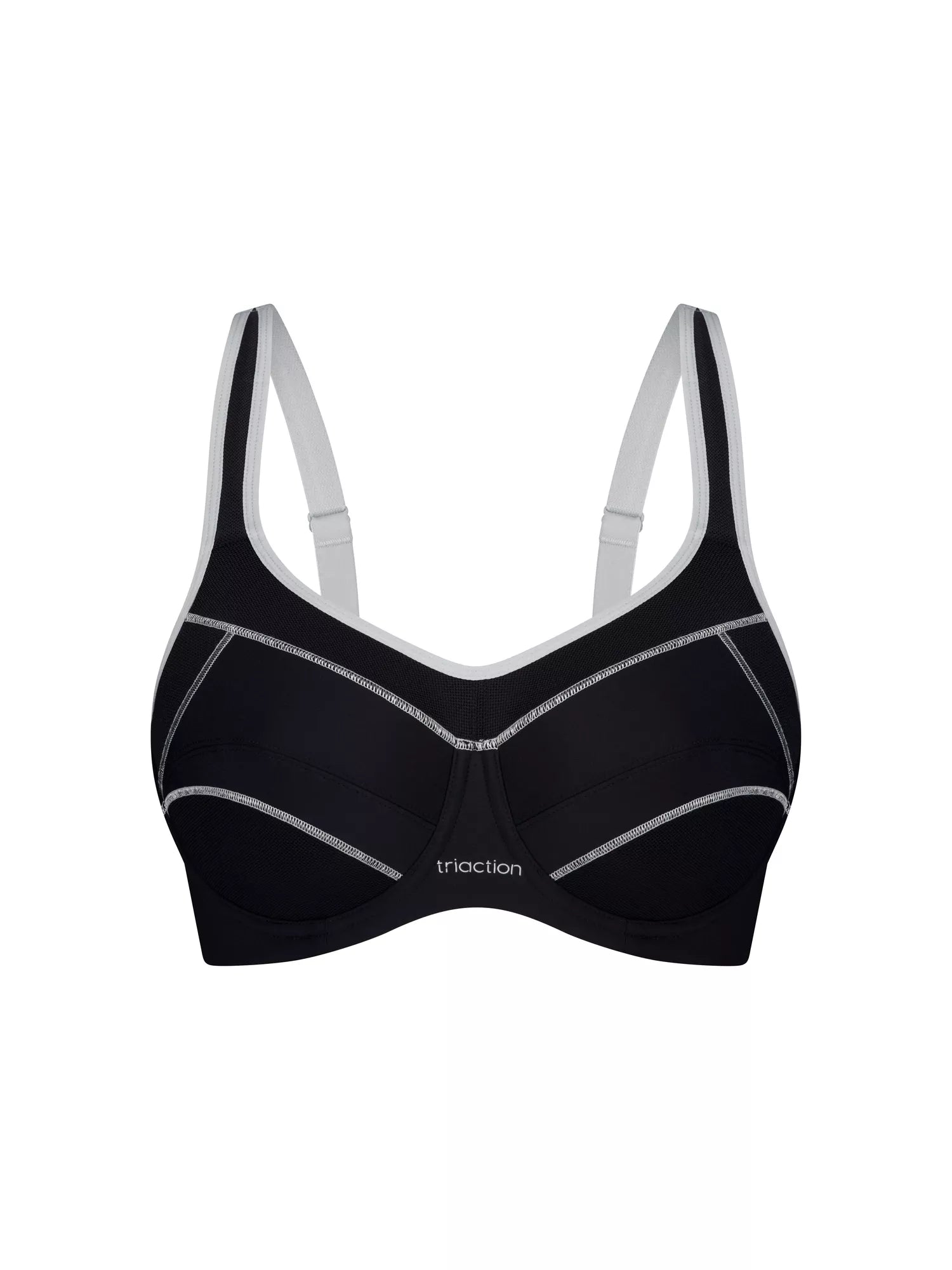 Black Triaction underwire sports bra by Triumph, featuring supportive design and breathable fabric for active wear.