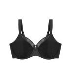 Black Triumph True Shape Sensation minimizer underwire bra with smooth cups and supportive fit, designed for comfortable shaping.