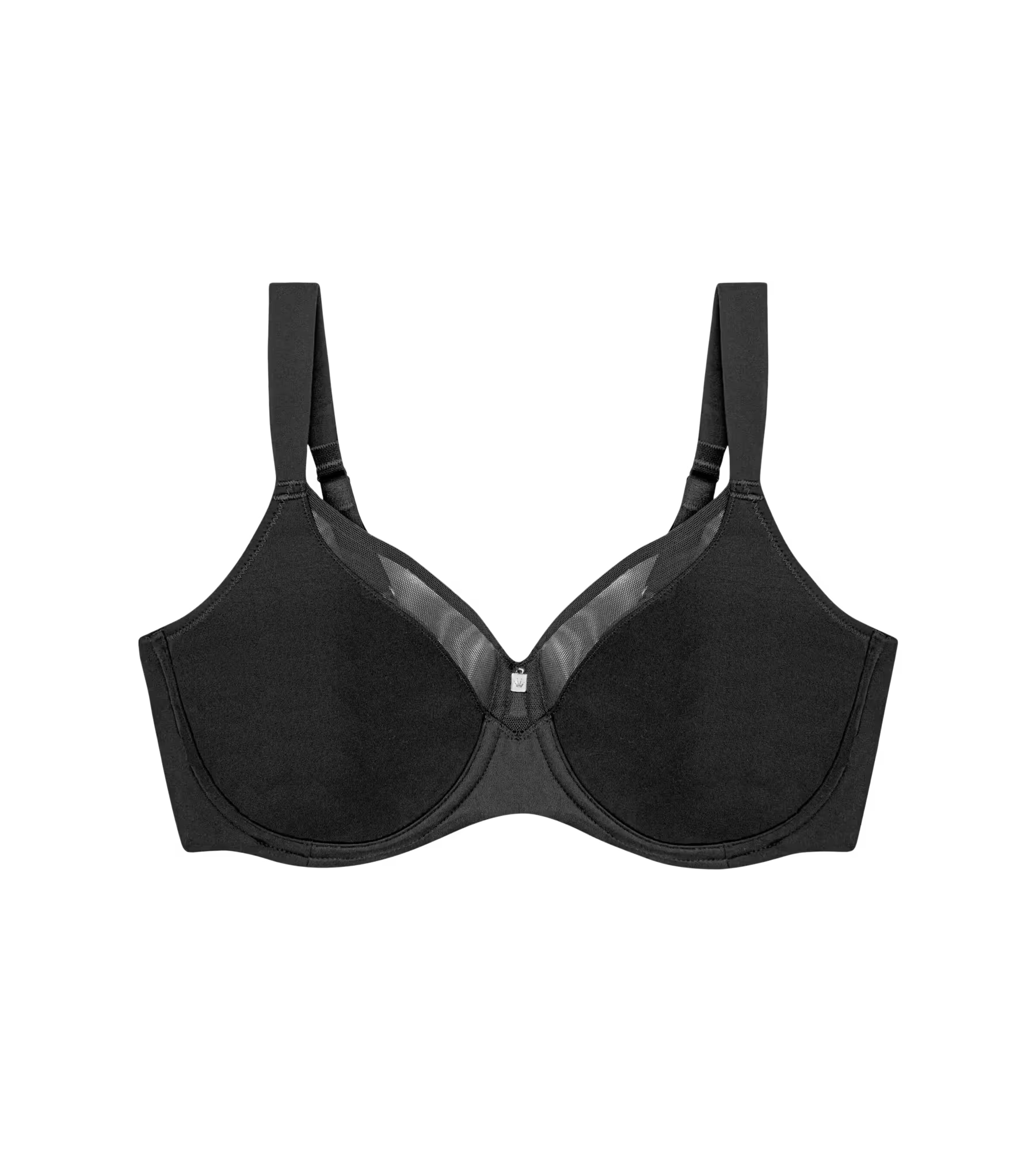 Black Triumph True Shape Sensation minimizer underwire bra with smooth cups and supportive fit, designed for comfortable shaping.