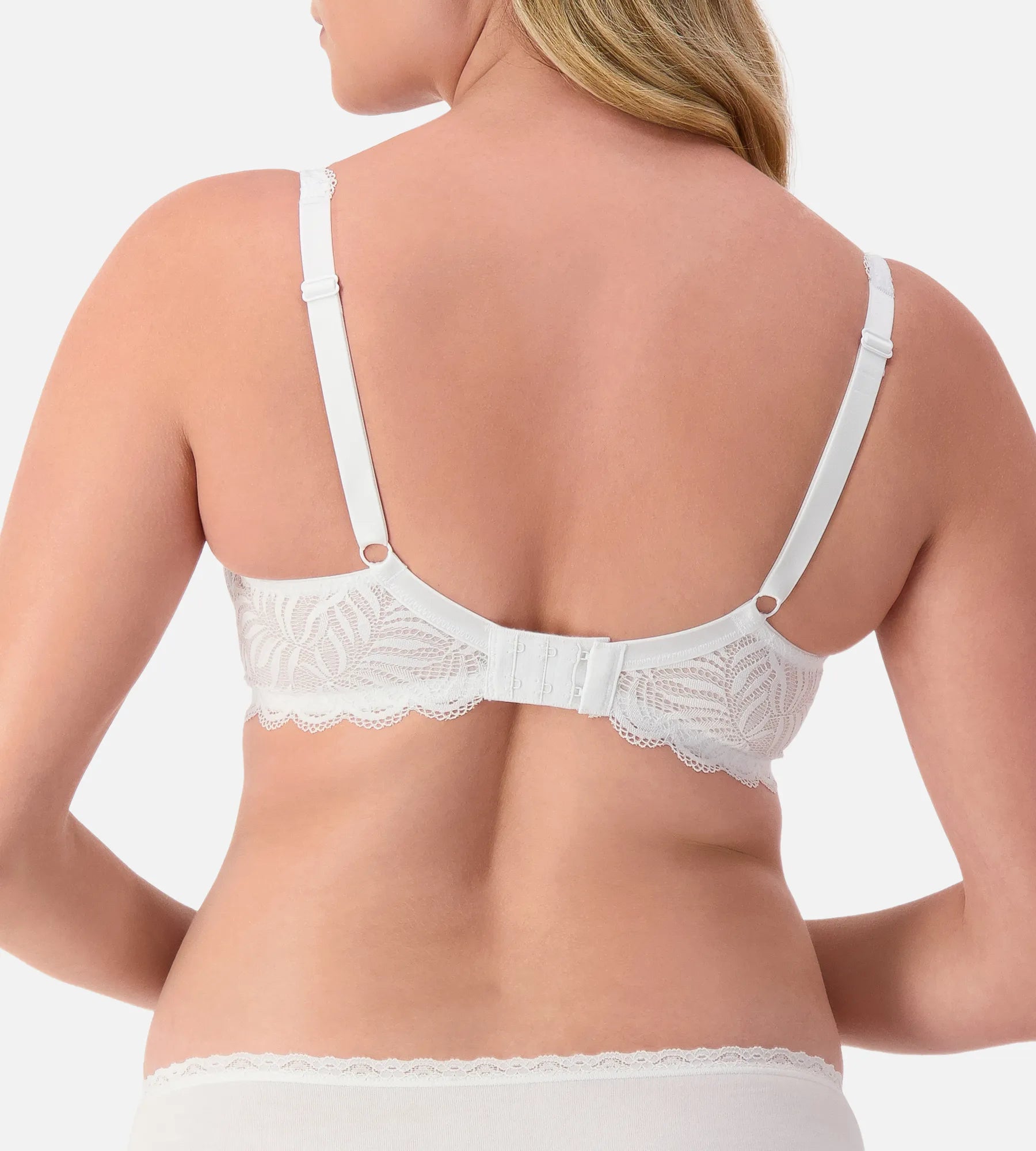 White Triumph Essential Lace Balconette Bra with underwire support, featuring delicate lace detailing and comfortable fit.
