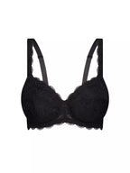 Black Triumph Essential Lace Balconette Bra with delicate lace cups and adjustable straps, showcasing a stylish and supportive lingerie design.