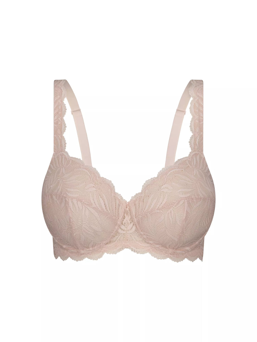 Triumph Nude Pink Essential Lace Balconette Bra with delicate lace cups and adjustable straps, showcasing a feminine lingerie design.