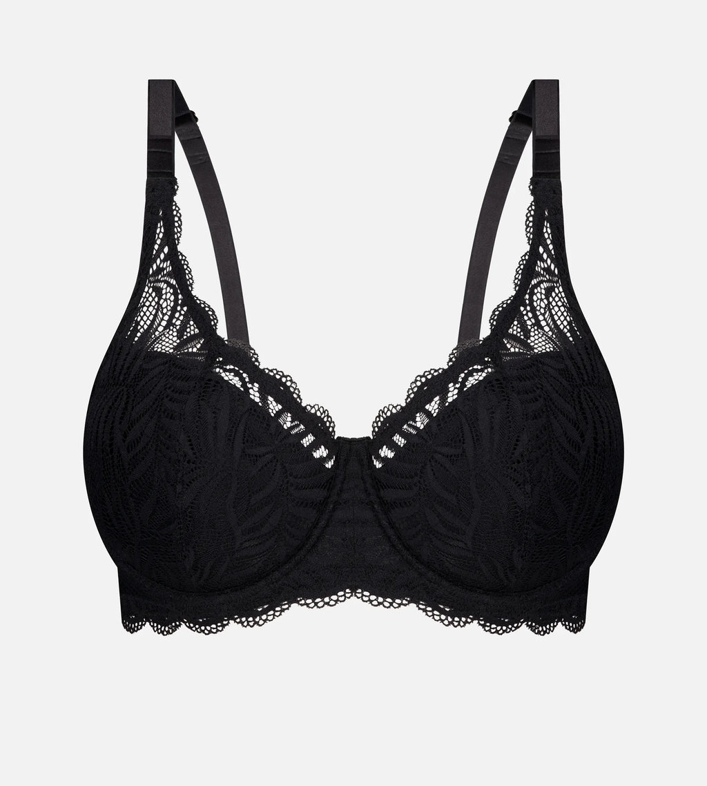 Black Triumph Essential Lace Underwire Balconette Bra with lace detailing and supportive underwire, designed for a flattering fit.