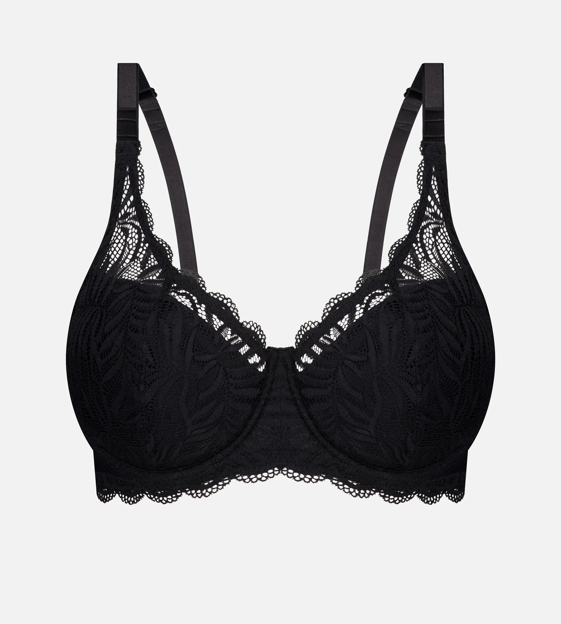 Black Triumph Essential Lace Underwire Balconette Bra with lace detailing and supportive underwire, designed for a flattering fit.