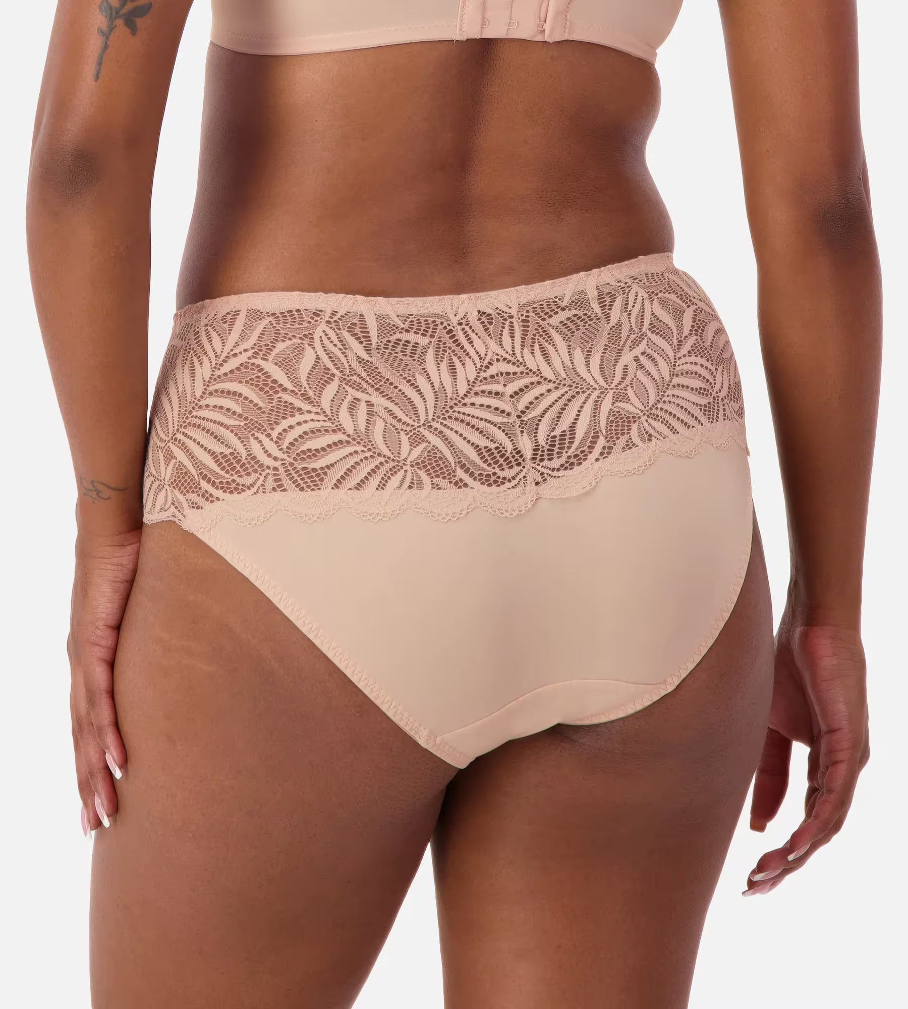 Nude pink lace maxi brief from Triumph, elegant women's underwear with intricate lace details and comfortable fit.