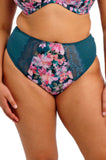 Teal floral high leg brief underwear by Elomi, featuring a full brief design and soft fabric