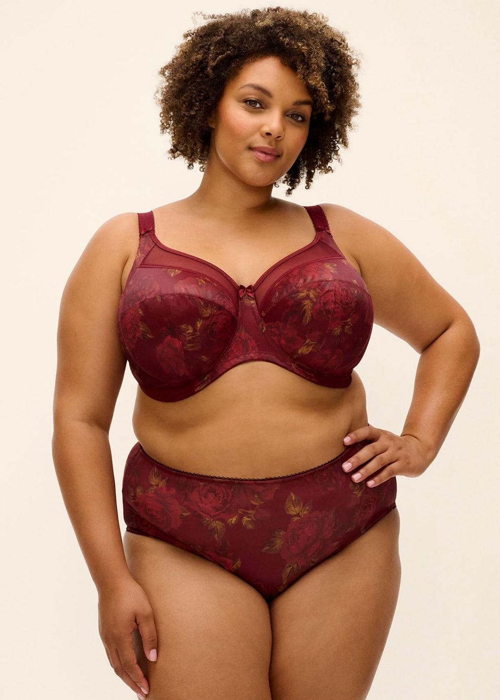 Goddess Kayla Cassis brief underwear in a rich purple shade on a model