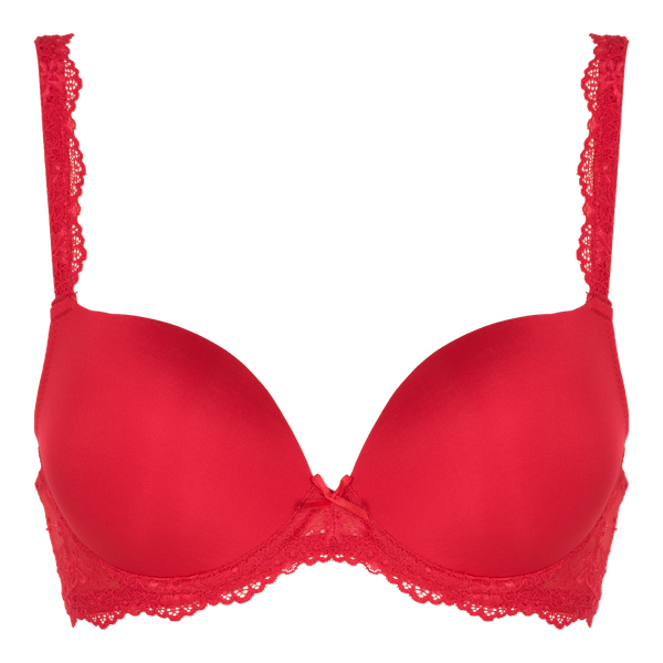 Red Lingadore Daily Tee Shirt Underwire Gel Bra with scalloped lace, seamless fit and supportive design.