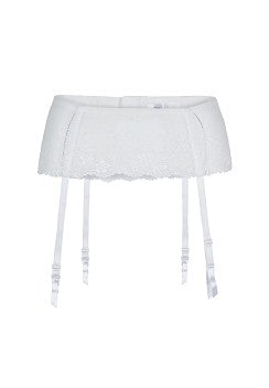 Ivory semi-transparent lace suspender belt with garter details, designed for elegant lingerie by LINGADORE.