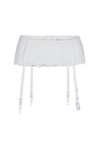 Ivory semi-transparent lace suspender belt with garter details, designed for elegant lingerie by LINGADORE.