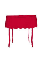 Semi-transparent red suspender belt from LINGADORE lingerie collection, featuring delicate lace details and adjustable straps.