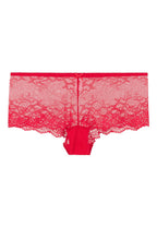 Semi-sheer red lace hipster underwear by LINGADORE, featuring intricate lace details and a comfortable fit.