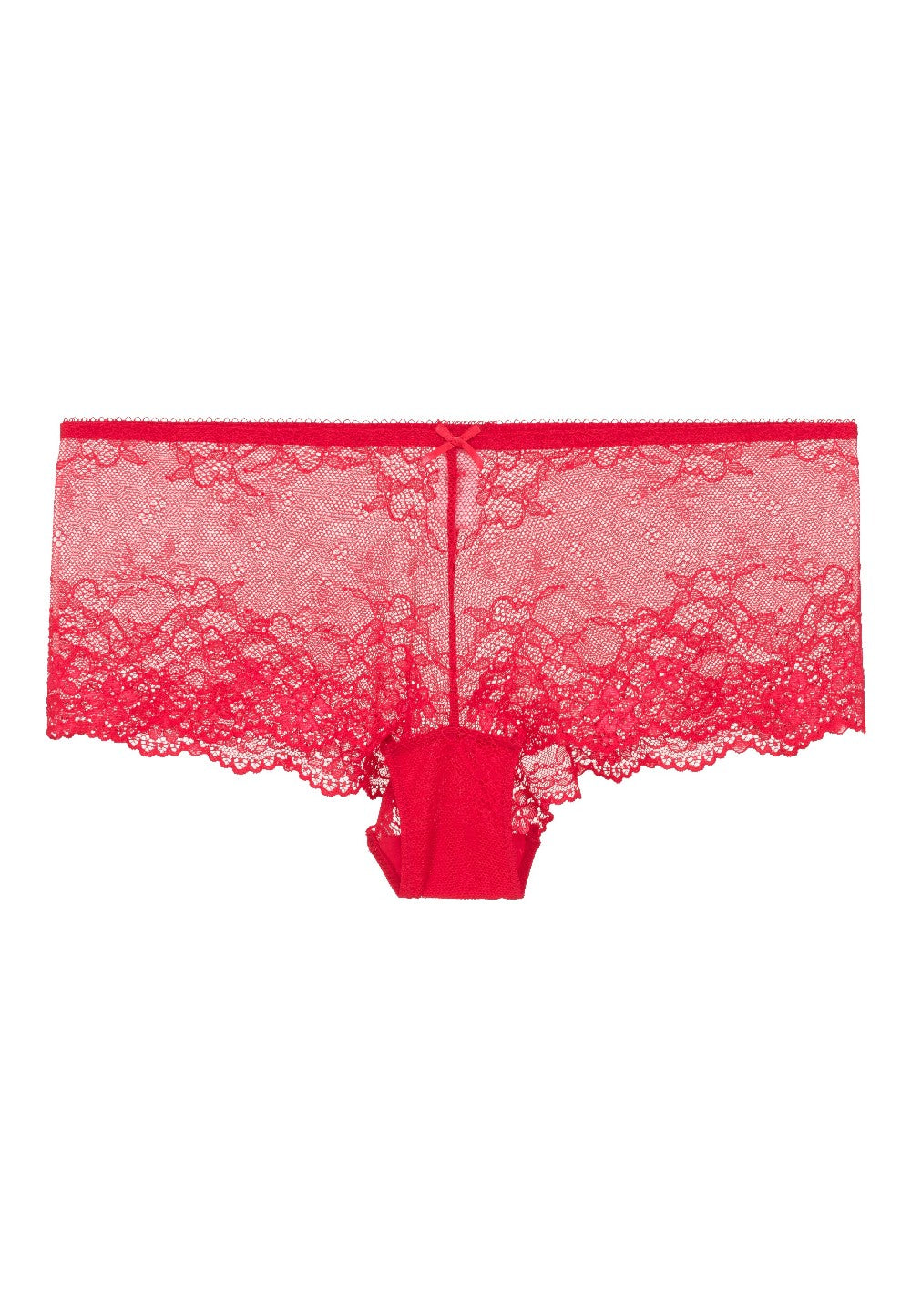 Semi-sheer red lace hipster underwear by LINGADORE, featuring intricate lace details and a comfortable fit.