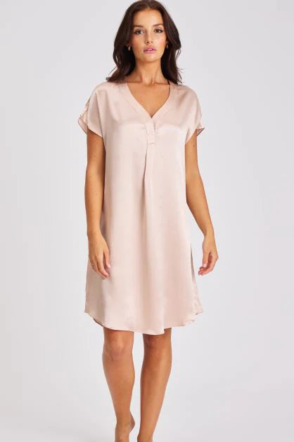Love and Lustre silk sleepshirt in dusk pink, soft and smooth sleepwear made from luxurious silk fabric.