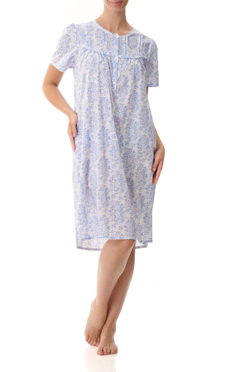 Lexi Short Sleeve Cotton Nightie (Blue Floral)