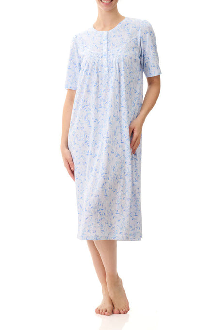 Lexi Short Sleeve Cotton Nightie (Blue Floral)