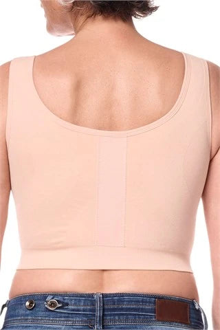AMOENA Leyla post-surgery bra in blush, showing the back design with adjustable straps and supportive fit.