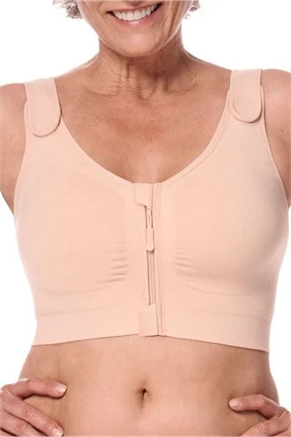 Front view of AMOENA Leyla Post Surgery Bra in blush color, designed for comfort and support after surgery.