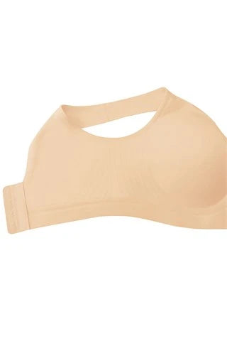 Black Linda wire-free bra by AMOENA featuring smooth cups and comfortable fit, shown with detailed close-up of fabric and design.