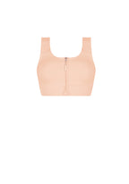AMOENA Pamela Post Surgery Zip Compression Bra in Rose Nude, front view showing supportive design and front zipper closure.