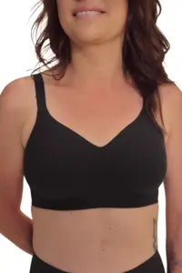 AMOENA Linda padded bra in black, front view with smooth cups and adjustable straps