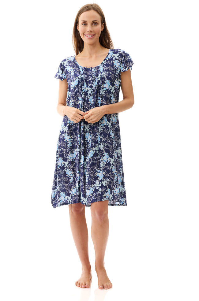 Navy Katherine Short Nightie by GIVONI with a relaxed fit and soft fabric, ideal for cozy nights.