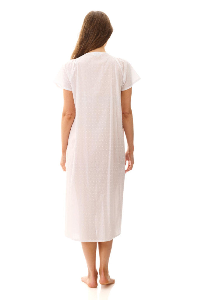 Emma Mid Length Cotton Nightie (White)