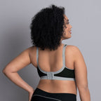 Black and grey ANITA EXTREME CONTROL sports bra with maximum support, featuring a snug fit and breathable fabric for active wear.