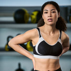 ANITA Extreme Control sports bra in black and grey offering maximum support, designed for high-impact athletic activities.