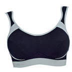 Black and grey ANITA EXTREME CONTROL sports bra offering maximum support for active wear, shown with adjustable straps and breathable fabric.