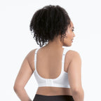 White ANITA EXTREME CONTROL sports bra with maximum support, featuring adjustable straps and breathable fabric for activewear.