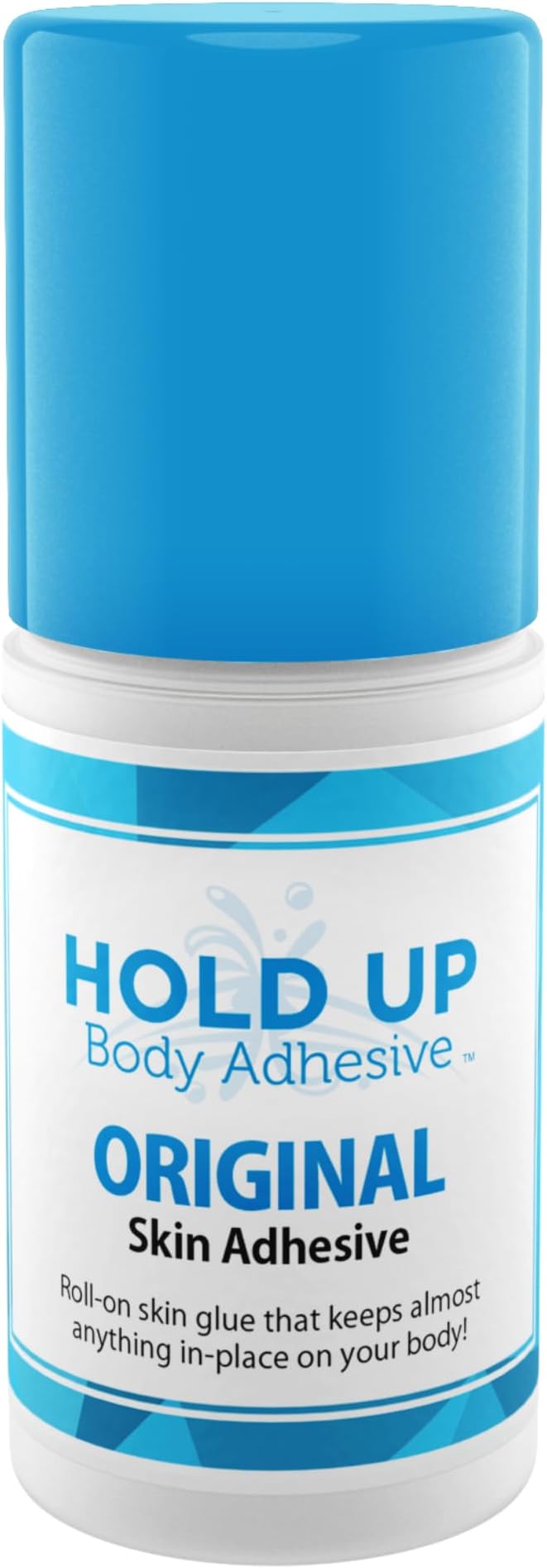 AMOENA Hold Up Body Adhesive accessory in a clear container, designed to secure clothing and enhance fit.