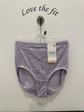 Jockey lace full brief underwear in lilac color, featuring delicate lace detailing and full coverage design.