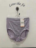 Jockey lace full brief underwear in lilac color, featuring delicate lace detailing and full coverage design.