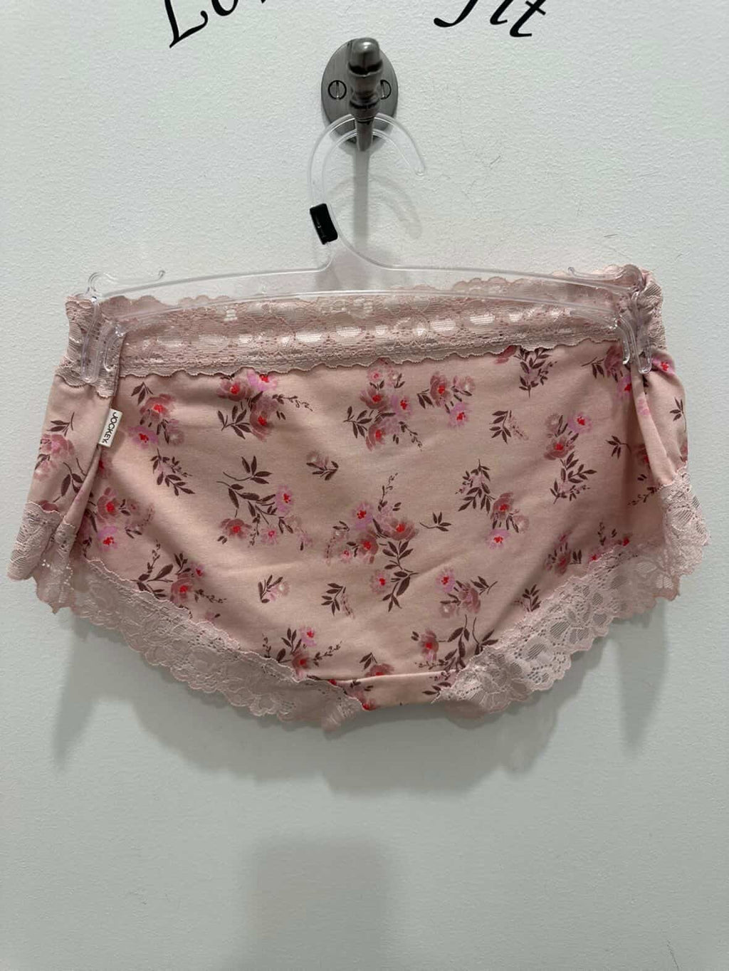 Pink floral Jockey Parisienne cotton boyleg brief underwear with soft fabric and comfortable fit, shown on a model.