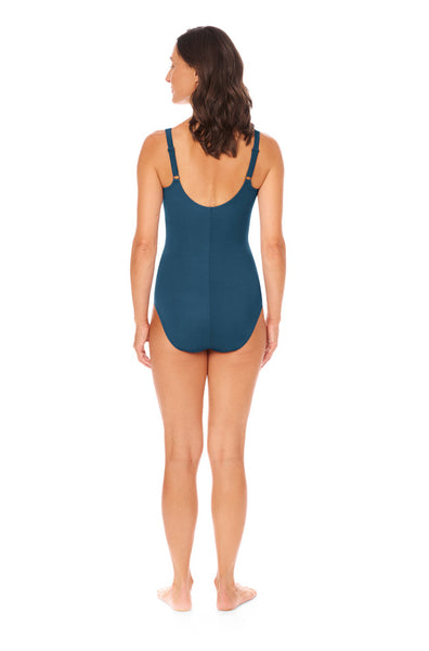 Timeless Chic One Piece Swimsuit (Teal & White)