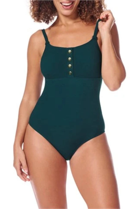 Timeless Chic One Piece Swimsuit (Teal & White) Available in size 26 only