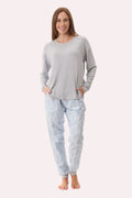 GIVONI Jamie Ski Modal pyjama set in mint, featuring a cozy sleepwear top with ski print and matching relaxed bottoms.