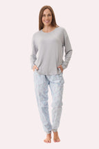 GIVONI Jamie Ski Modal pyjama set in mint, featuring a cozy sleepwear top with ski print and matching relaxed bottoms.