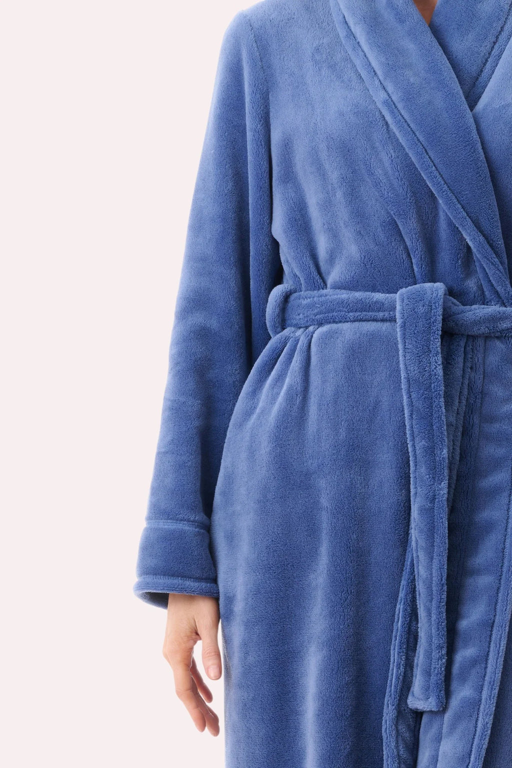 Givoni fleece mid-length wrap gown in storm gray, cozy sleepwear with a soft, plush texture and relaxed fit.