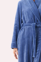 Givoni fleece mid-length wrap gown in storm gray, cozy sleepwear with a soft, plush texture and relaxed fit.