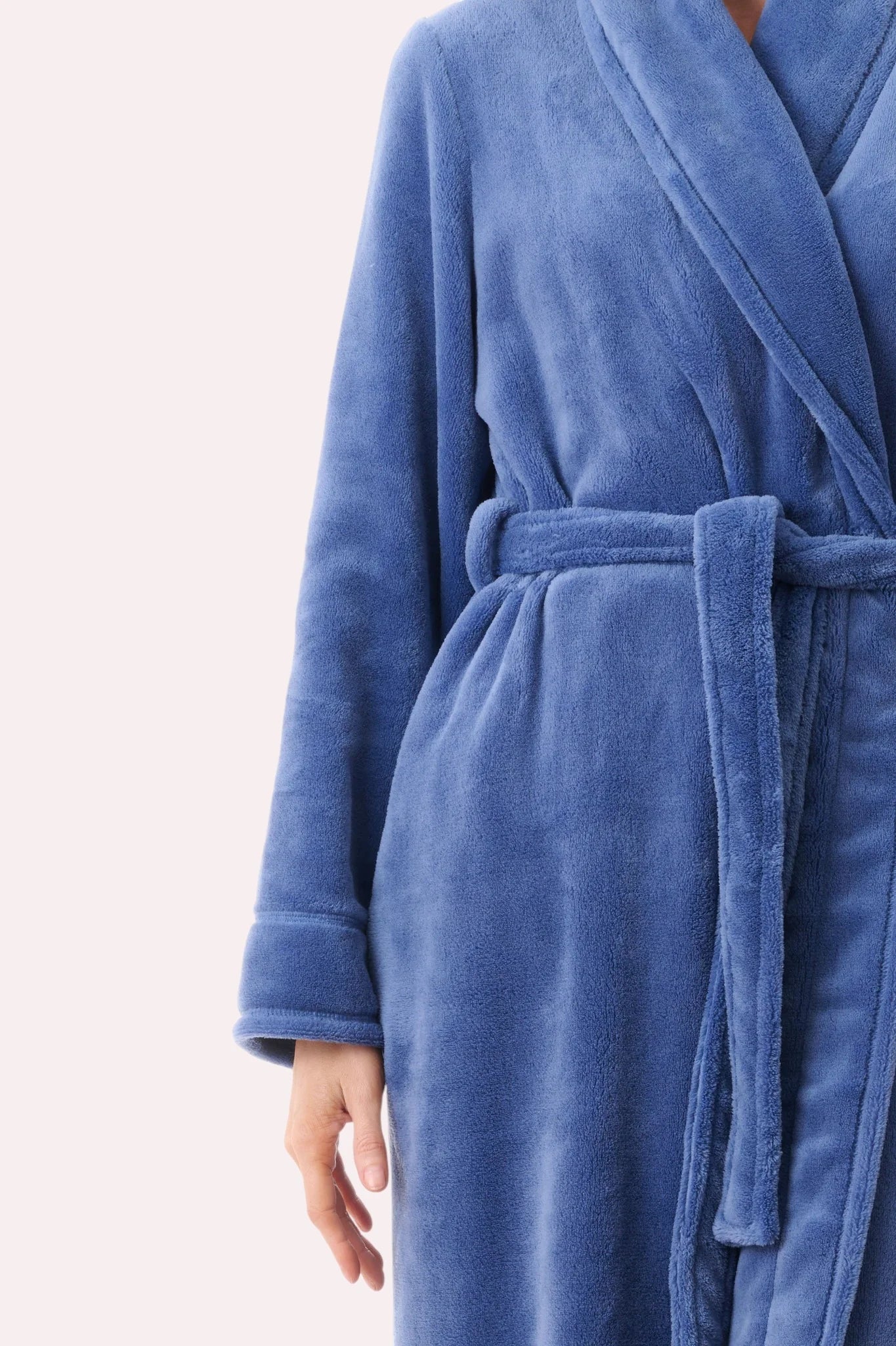Givoni fleece mid-length wrap gown in storm gray, cozy sleepwear with a soft, plush texture and relaxed fit.