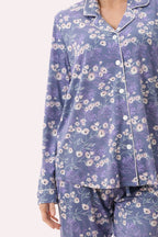 Givoni Elaine long sleeve pyjama top in Dusk color, made of soft sleepwear fabric, displayed on a hanger.