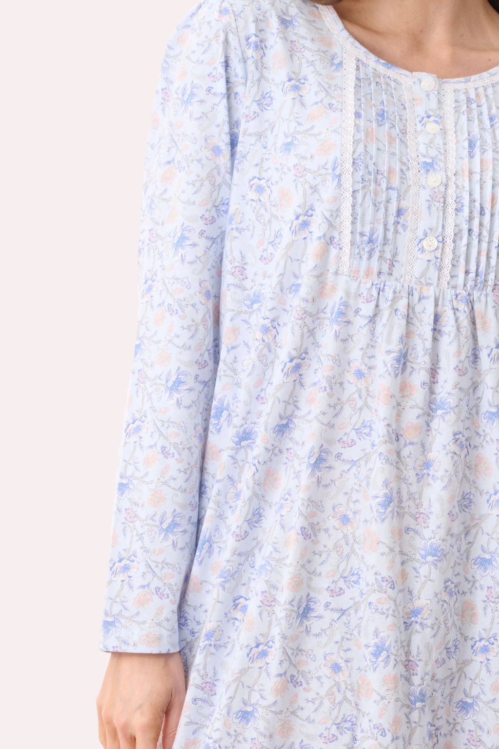 Givoni Poppy mid-length cotton nightie in blue, featuring a comfortable sleepwear design with a relaxed fit and soft fabric.