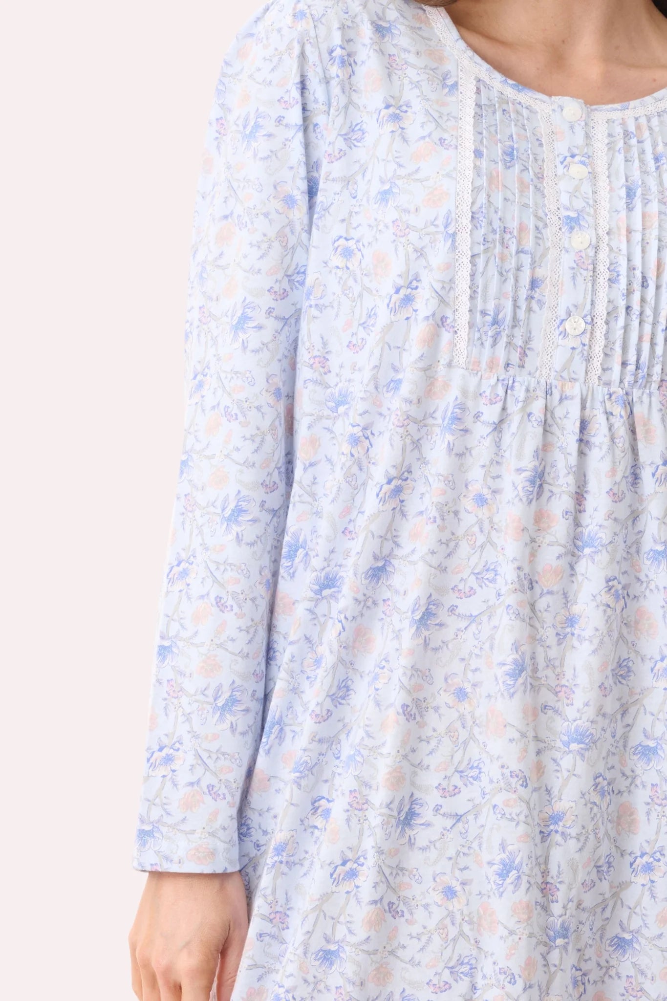 Givoni Poppy mid-length cotton nightie in blue, featuring a comfortable sleepwear design with a relaxed fit and soft fabric.